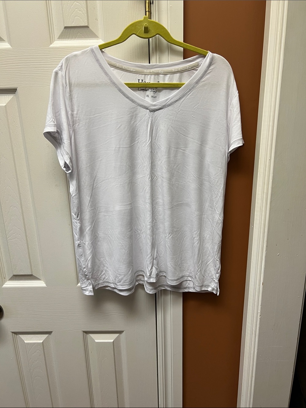 Hanes White V-Neck Short Sleeve Tee sleep